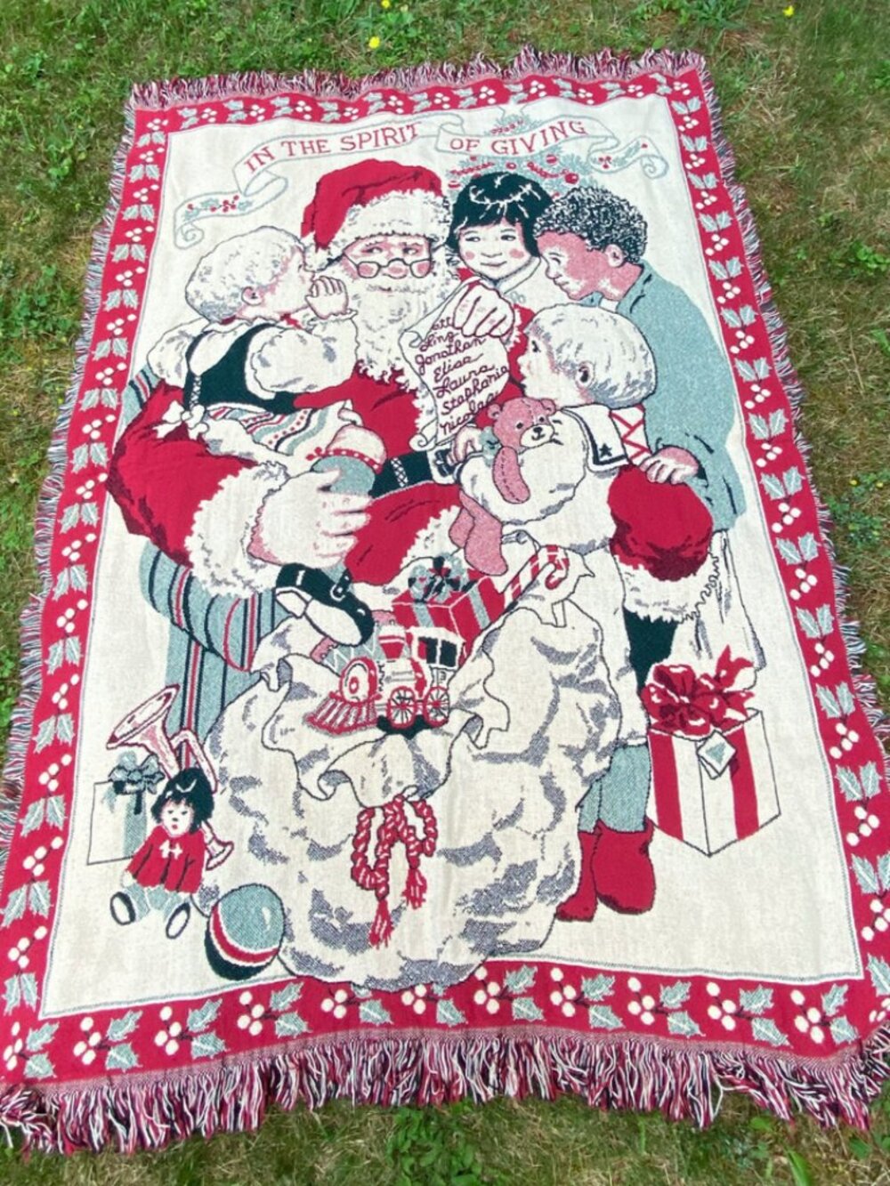 Christmas Throw Woven Blanket Santa Tapestry In The Spirit Of Giving Vintage